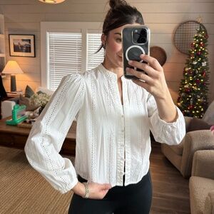 Zara Eyelet White Blouse